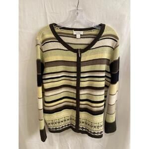 Christopher & Banks VTG Womans L Earth Tone Full Zip Knit Fair Isle Cardigan